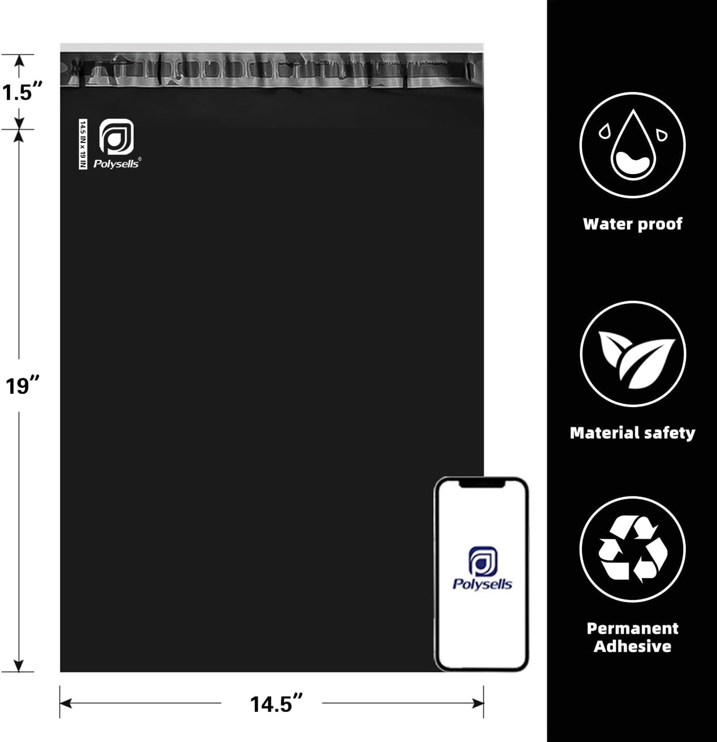 POLYSELLS 60000 pcs 14.5x19 Inches Black Bulk Poly Mailers Shipping Envelopes, Strong Adhesive Sealing, Waterproof and Tear-resistant Postal Mailing Bags for Clothing, Books, and Accessories in Pallet