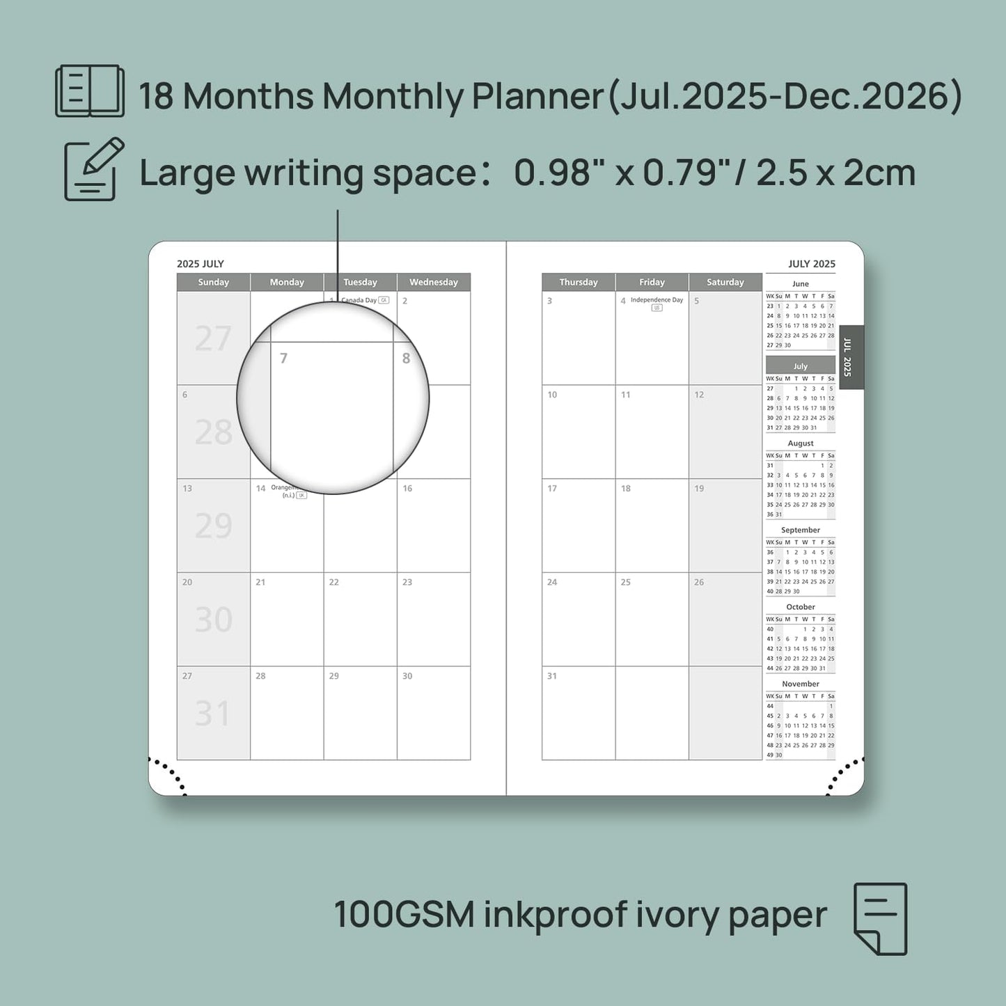 POPRUN Pocket Monthly Planner 2025-2026 (Pocket- 4''x 6.25''Soft Leather Cover) - 18 Month Calendar Book for Purse (Jul.2025-Dec.2026), 100 GSM Thick Paper - Purple