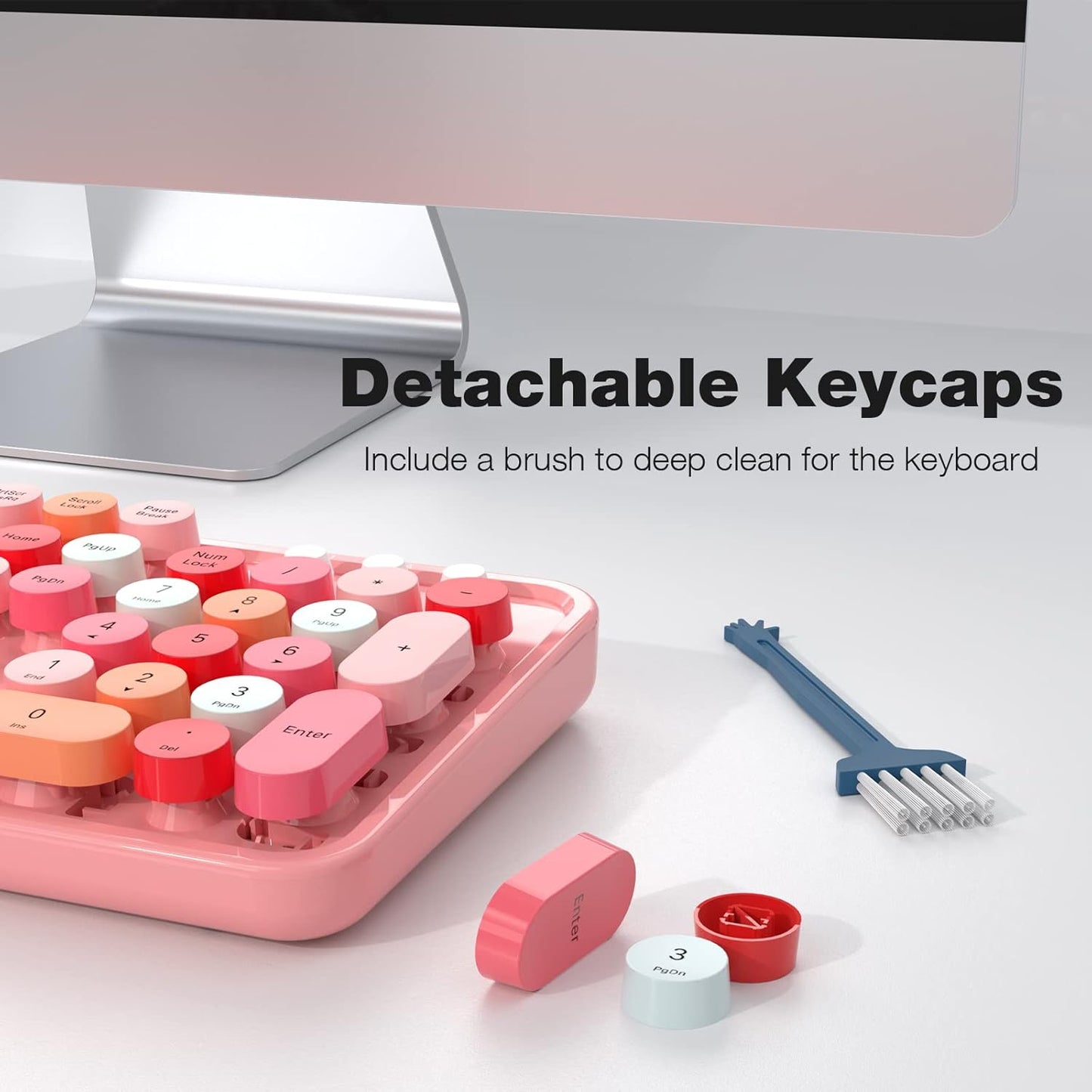 MOFII Wireless Keyboard and Mouse Combo, Pink Keyboard, 2.4GHz Retro Full Size with Number Pad & Cute Wireless Mouse for Computer PC Laptop Notebook Mac Windows XP/7/8/10 (Pink-Colorful)