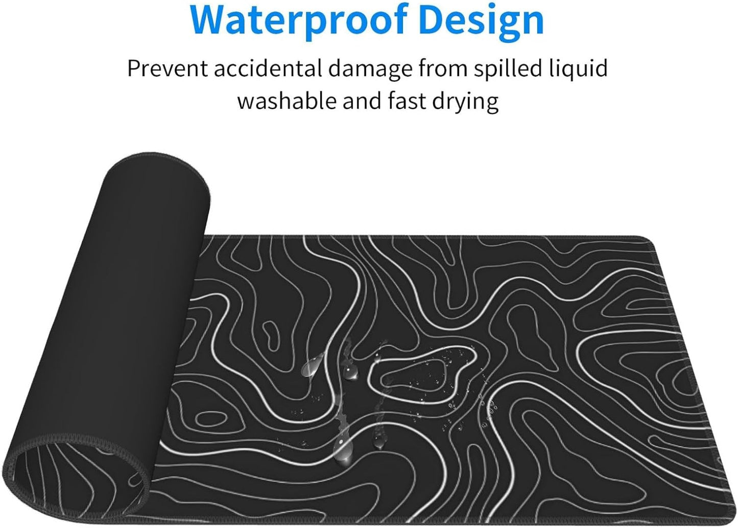 Extended Gaming Mouse Pad, Large Gaming Mouse Waterproof with Stitched Edges, Non-Slip Desktop Pad for Home and Office, Level Up Your 31.5x11.8 Inch… (Black Topographic)