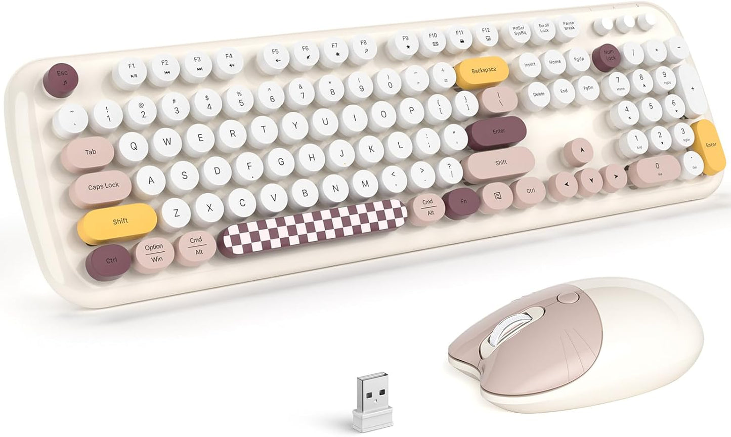 MOFII Wireless Keyboard and Mouse Combo, 2.4G Full-Size Retro Typewriter Computer Keyboard and 3 Level Adjustable Wireless Mouse for Windows, Mac OS Desktop/Laptop/PC