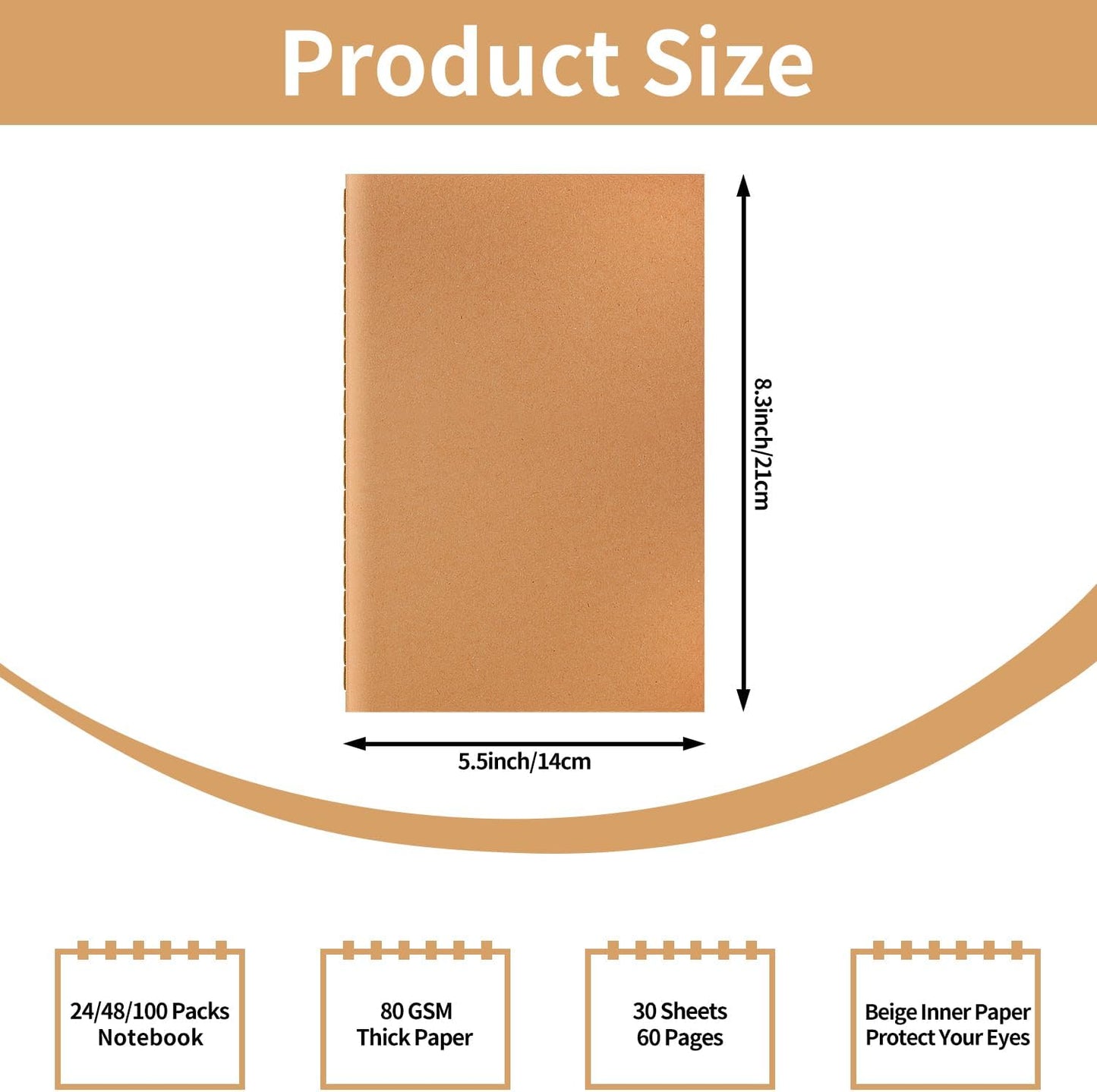 24 Pack A5 Ruled Lined Kraft Notebooks Bulk, Journaling Notebooks, A5 Lined College Ruled Notebook, 8.3x5.5 Inches 60 Pages Travel Journal Notebooks Set for Work, School, Student, Kids, Writing