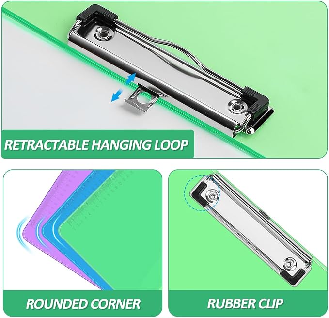 Plastic Clipboards, PANDRI 12 Pack Clear Colored Clipboards, Low Profile Clip - Image 4
