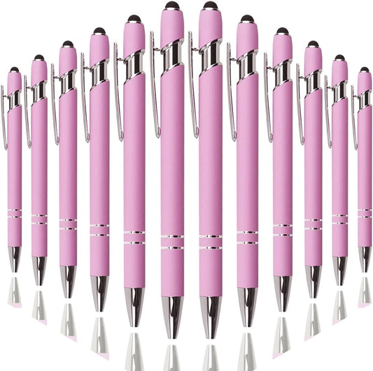 Ballpoint Pen with Stylus Tip, Soft Touch Click Metal Pen, 1.0mm Medium Point, Black Ink, 12 Count(Light Purple)