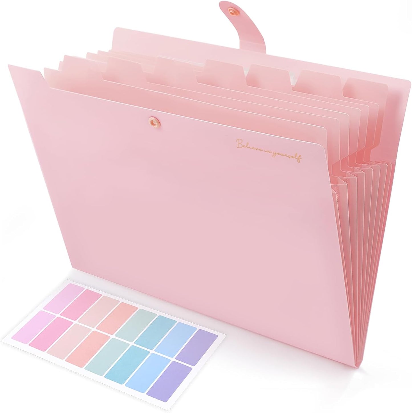 SKYDUE Expanding File Folder, Accordion File Organizer with 8 Pocket & Inner Card Pocket, Expandable Document Paper Receipt Holder for School Office Hospital, Letter/A4 Size Pink