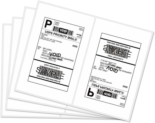 MFLABEL Half Sheet Shipping Labels 2-UP (100 Labels, 8.5"x5.5") - Round Corner Laser/Inkjet Labels for FedEx, UPS, Amazon FBA Strong Adhesion Corrugated Box Labels