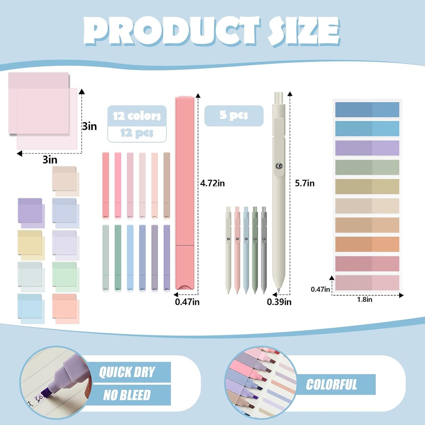 Jutom 39 Pcs Aesthetic Book Annotation Kit Highlighter with Pencil Case Bag Gel Pen Transparent Sticky Note Taking Bible Study College School Supplies(Pink,Cute Style)