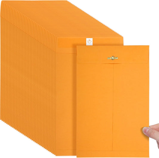 Teling 50 Pcs Manilla Envelopes Clasp Kraft Catalog with Closure for Storing Mailing 28 lb Kraft Envelope Paper for Office Document School Business Home(Yellow,7 * 10)