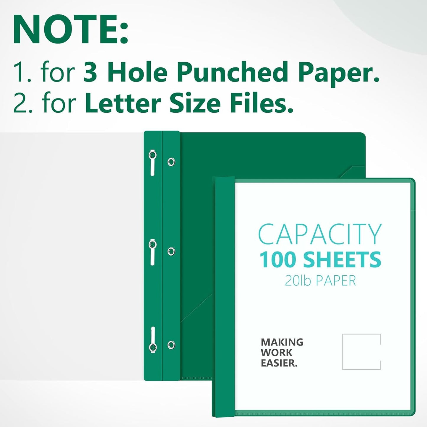 Patelai 48 Pcs Plastic Folders with 2 Pockets and 3 Prongs Home Folders with Card Slot Letter Size Heavy Duty Report Covers for Back to School(Green,Simple Style)