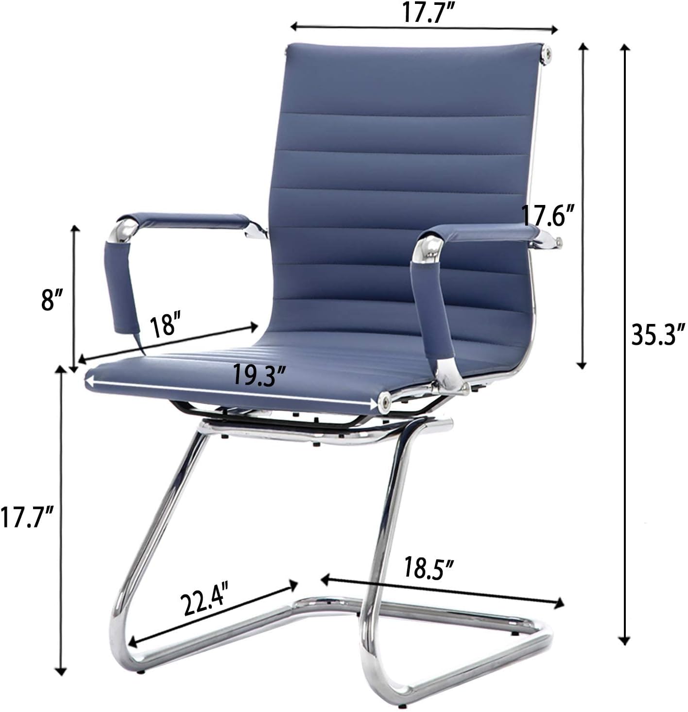 Office Desk Chair No Wheels Set of 6 PU Leather Computer Chairs Mid Back Guest Chairs for School Reception Conference Waiting Room, Navy Blue