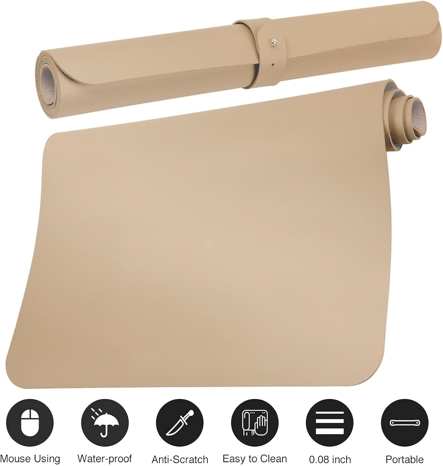 Boutilon Leather Desk Pad Protector,Non-Slip Mouse Pad,Laptop Desk Pad,Office Mouse Mat,Waterproof Leather Desk Blotter,Desk Writing Pad for Office and Home (M-Beige,30"x14")