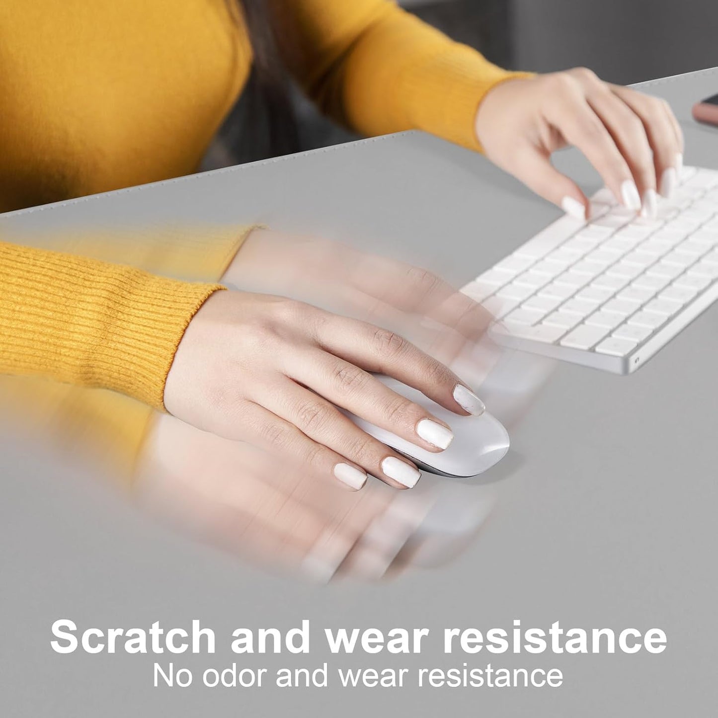 DAWNTREES Desk Mat Protector,PU Leather Desk Pad,Non Slip, Large Mouse Pad and Keyboard Mat, Waterproof Writing Pad for Office and Home (Light Gray,35.5''x16.9'')