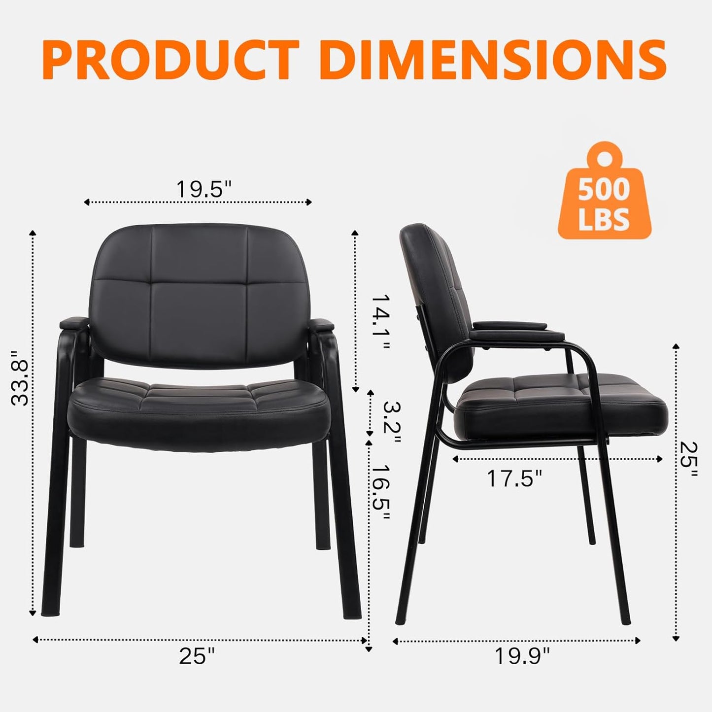 CLATINA Big & Tall 800 lbs Waiting Room Guest Chair, Leather Office Reception Chair No Wheels with Padded Arms for Elderly Home Desk Conference Room Lobby Side Salon Clinic, Black(8 Pack)