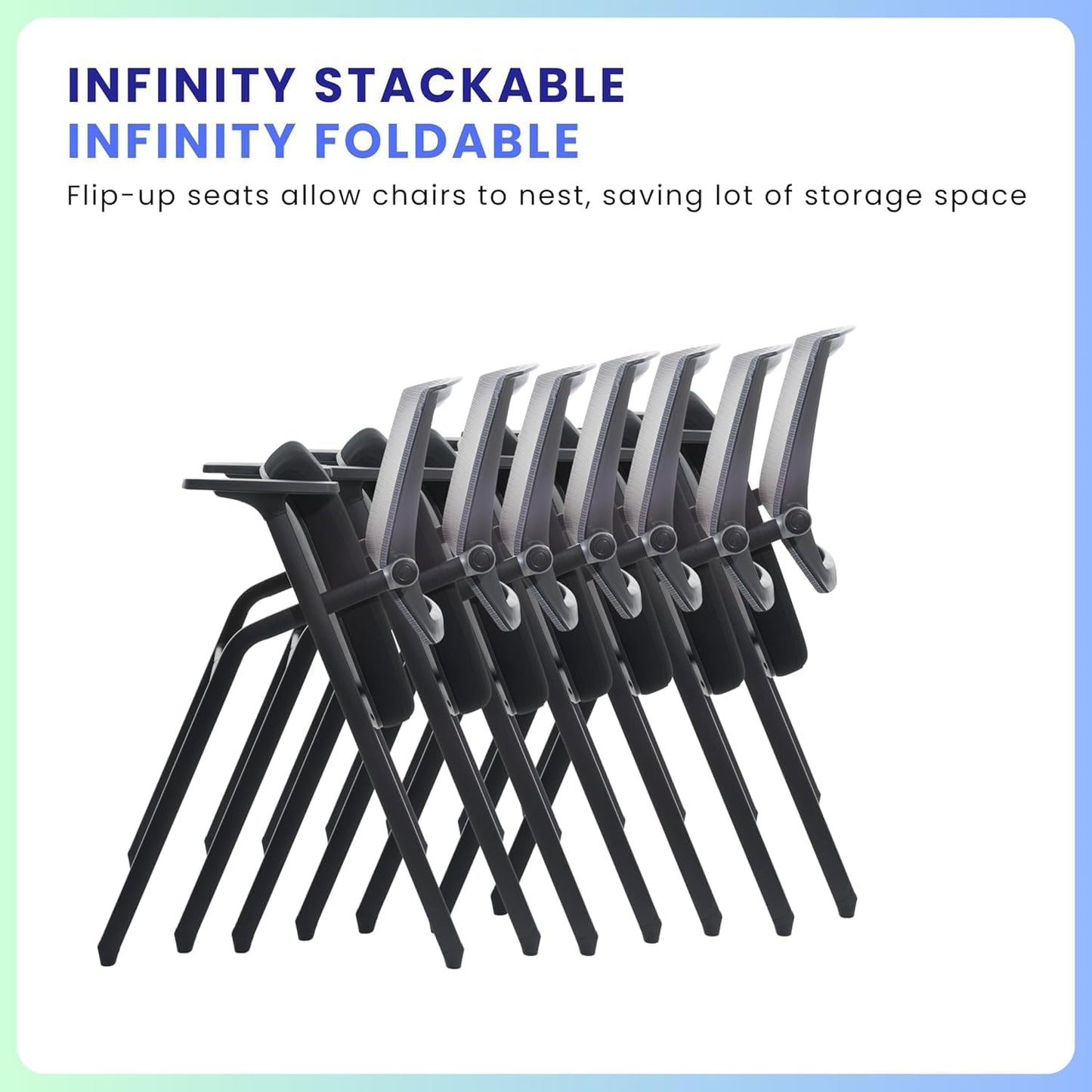 10 Pack Foldable Office Chair with PU Wheels and Sliding Armrest-Ergonomic Mesh Bouncing Back, Stackable Conference Room Chair, Office Guest & Reception & Meeting Chair (Black)