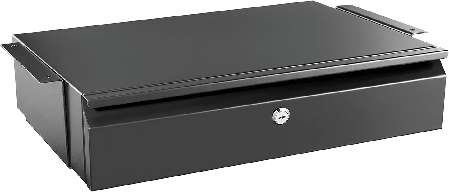 Mount-It! Under Desk Pull-Out Drawer with Lock and 2 Keys Included | Office Storage Organizer | Mounts to Desktops Tables and Workbenches Over 0.71 Inches Thick | Matte Black