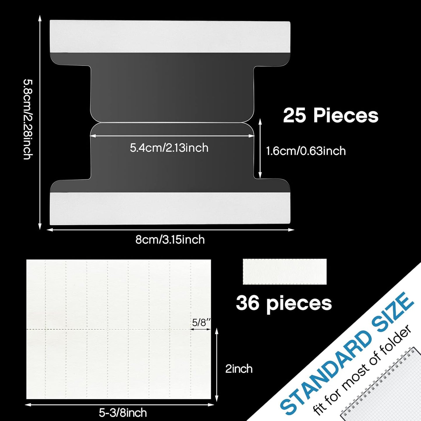 2 Inch Insertable Self-Adhesive Tabs with Printable Inserts with File Folder Labels Sticky Plastic Index Clear Divider Stick on File Self Adhesive for Book Page(25 Pieces)