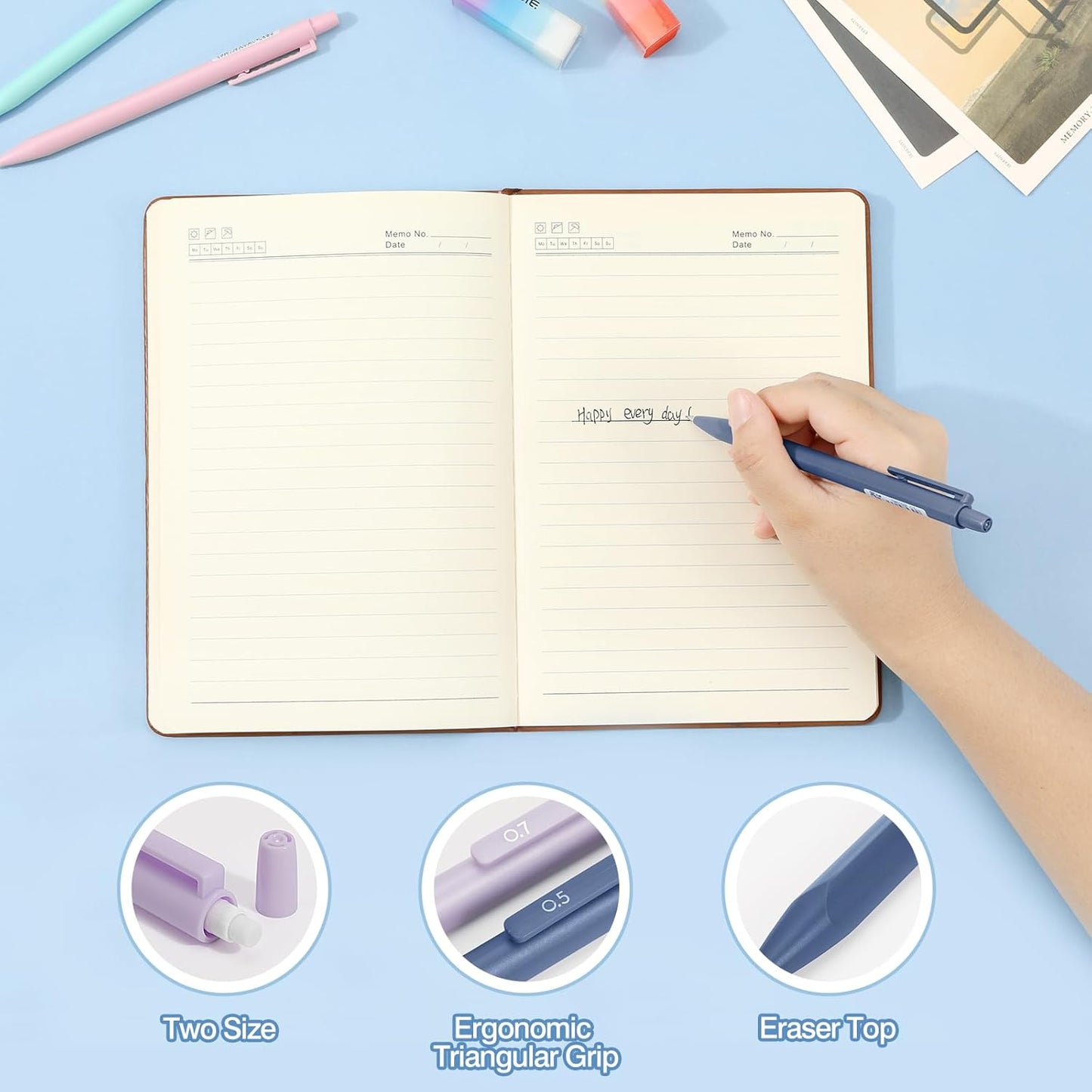 MoKo 60Pcs Aesthetic School Supplies with Cute Pencil Case, 12 Pastel Highlighters, 5 Black Ink Gel Pens, 6 Mechanical Pencil Set 0.5 & 0.7 mm for Students Stationary College Essentials, Blue