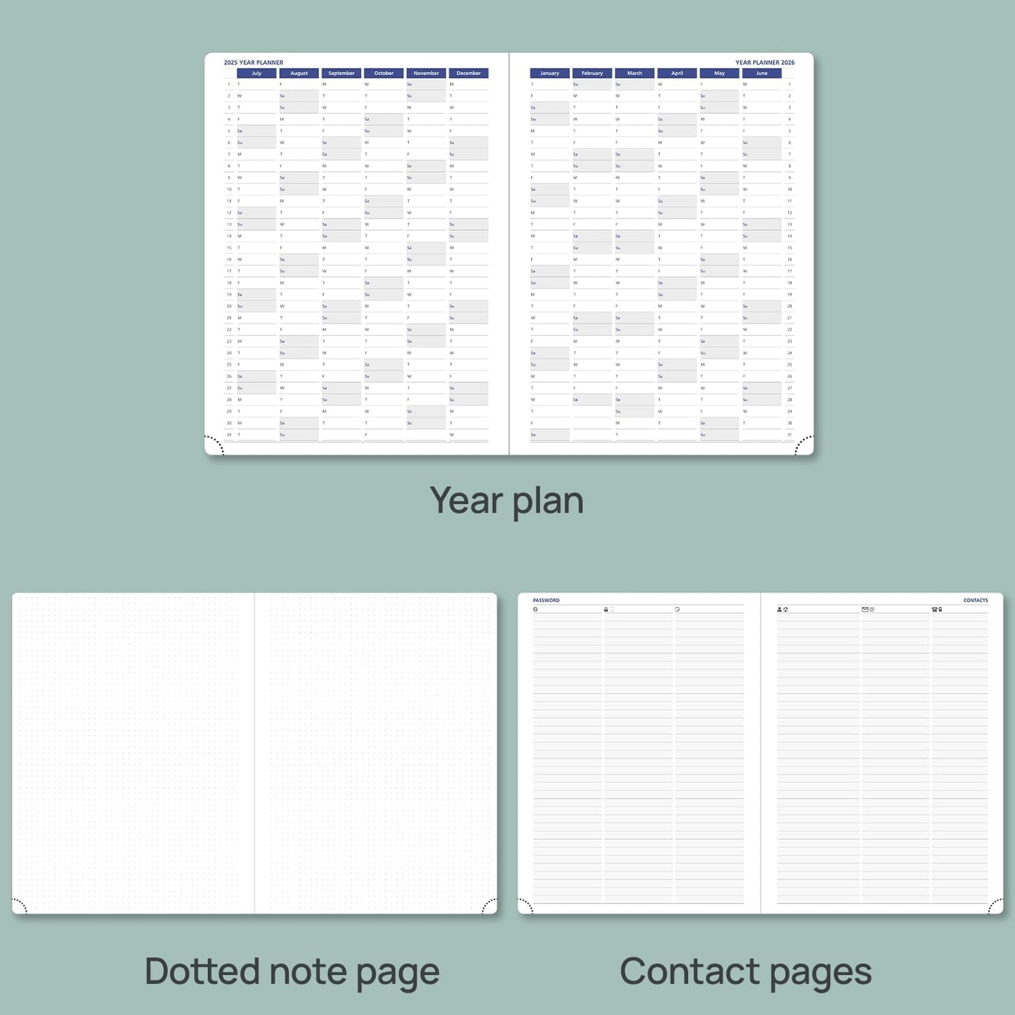 POPRUN Monthly Planner 2025-2026, 8.5'' x 11.25'', 13-Monthly Calendar (July 2025-July 2026) 15-Minute Hourly Appointment Book with Stair Tabs, Soft Cover, 100GSM Paper - Midnight Green