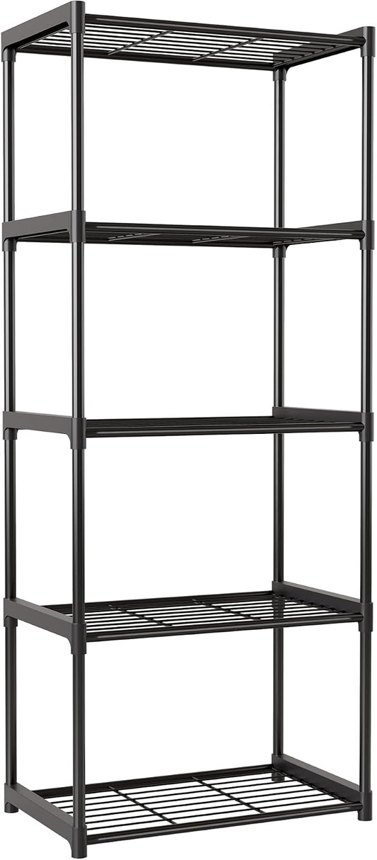 5-Tier Storage Shelves with Plastic Connectors – Metal Shelf Organizer by Unknown