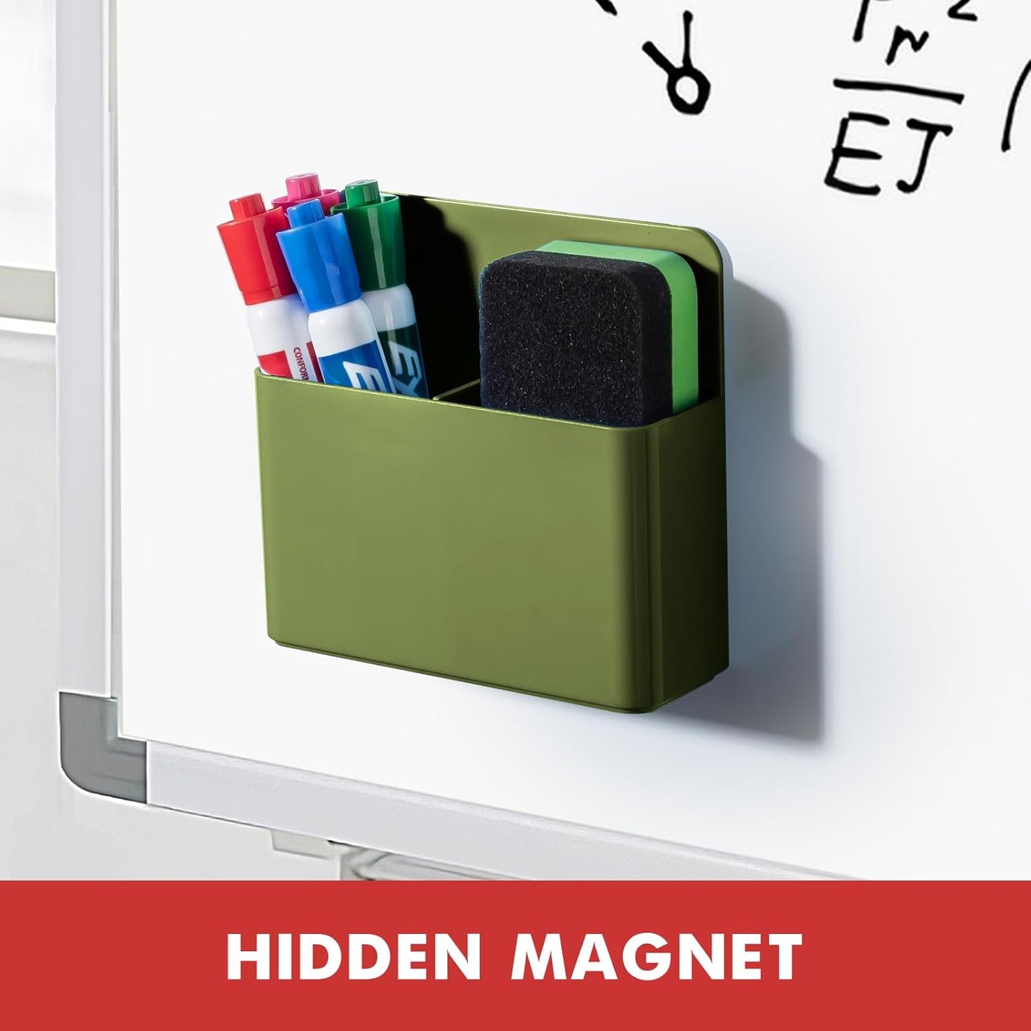 BEYGORM 2 Pack Plastics Magnetic Pen Holder for Refrigerator, Dry Erase Marker Holder for Whiteboard，Magnet School Locker Organizer Accessories, Pencil Cup, Pen Caddy (Army Green)