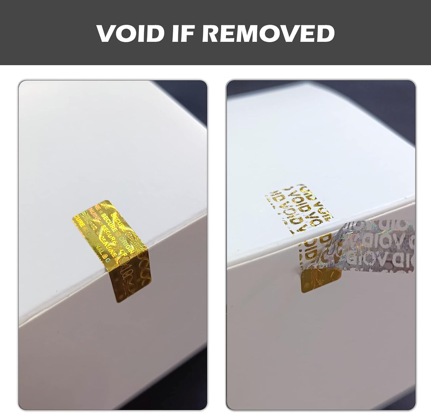 380pcs Hologram Tamper Proof Stickers Security Labels Genuine Warranty Void Seal Tamper evident Original Sticker with Unique Serial Number (1.2x0.4inch,Gold)