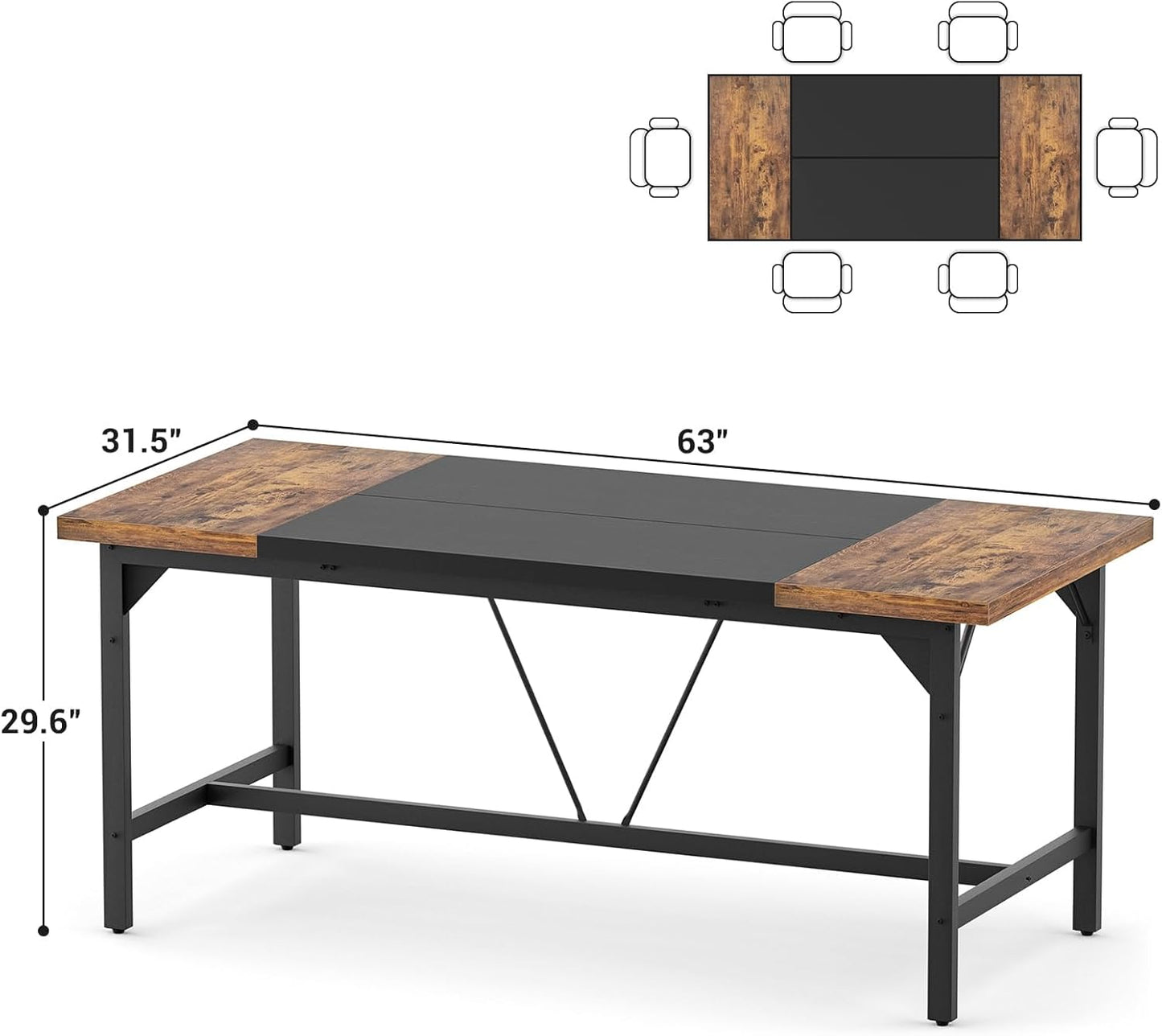 Unikito Large Computer Desk, 63 x 31.5 Inch Long Office Desks, Premium Sturdy 2 Person Desk, 1.4” Thick Study Writing Table, Modern Laptop Computer Table for Home Office Workstation, Rustic Brown