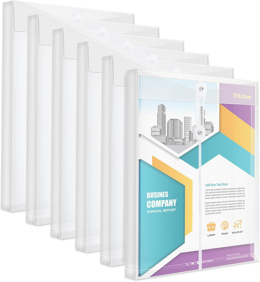 6 Pack Clear Folders for Documents Plastic Envelopes with String Closure,A4 Letter Size,TFDLCG zm Poly Reusable File Folder with1-1/4 Expansion,Document Organizer for Home,Office and Classroom
