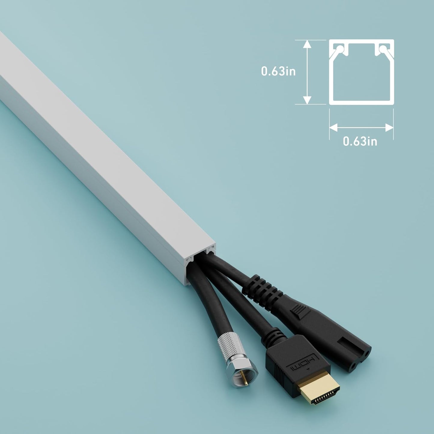 D-Line 3.28ft Cable Raceway, Self Adhesive Cord Cover, Hide Surface Wires, Paintable - 1x 0.63in (W) x 0.63in (H) x 39in Length - White