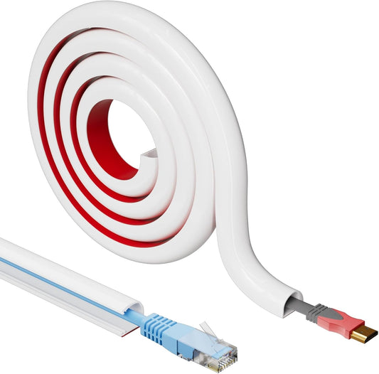 Cord Hider Raceway Kit, 78 inch Wall Cable Hider for 1 Cable, Silicone Material Hiding Wall Mount TV Powers Cords in Home Office, W0.59 H0.39in White