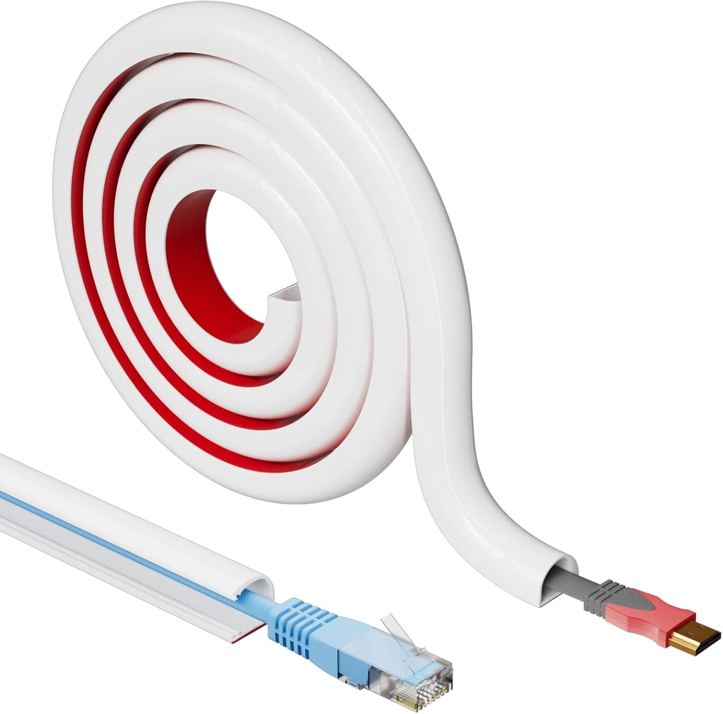 Cord Hider Raceway Kit, 39 inch Wall Cable Hider for 1-2 Cable, Silicone Material Hiding Wall Mount TV Powers Cords in Home Office, W0.75 H0.5in White
