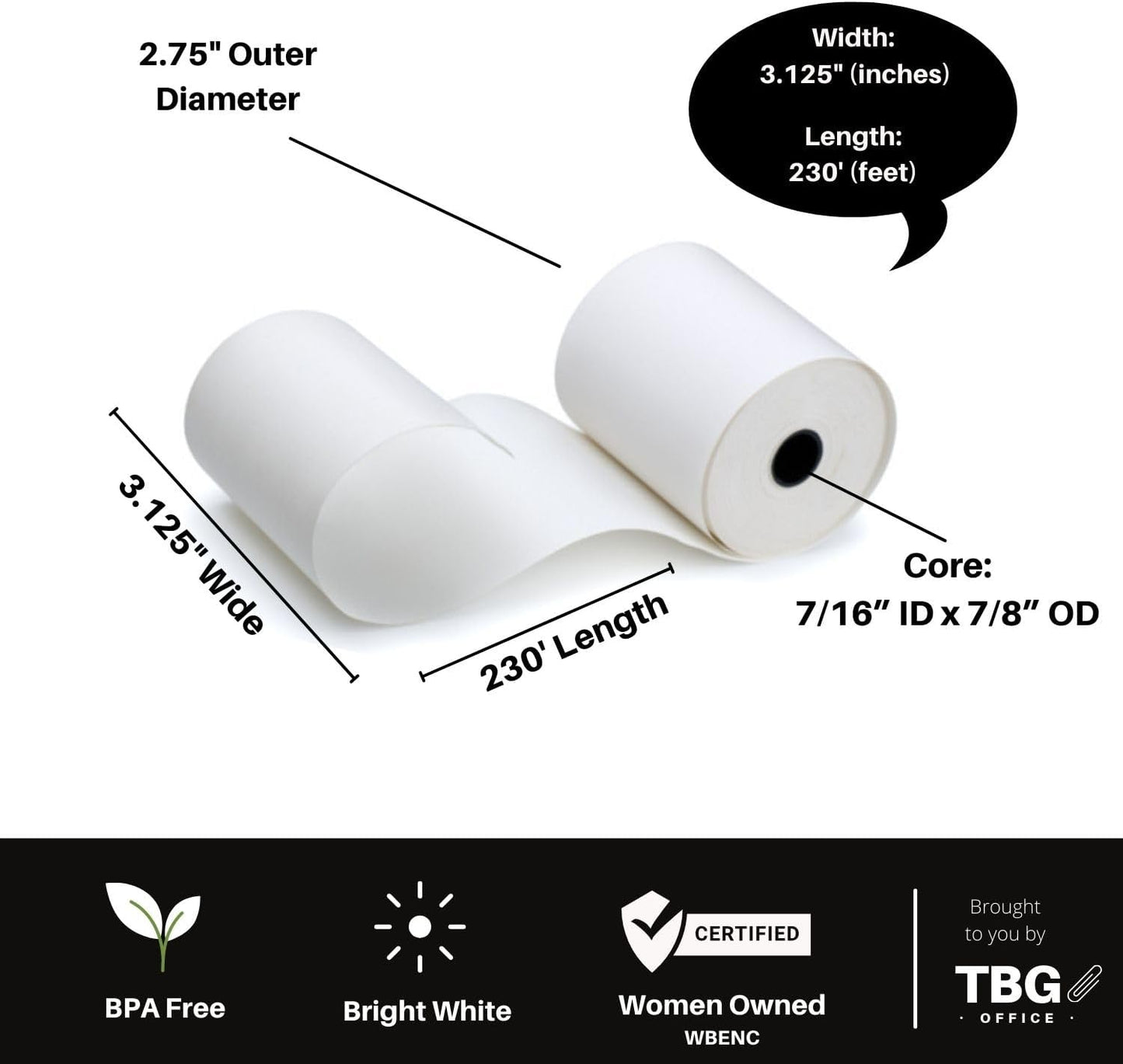 3 1/8” x 230' Thermal Paper Rolls - BPA FREE – MADE IN USA - Receipt paper rolls – Point of Sale Cash Register - Thermal printer paper - Credit Card Paper - for POS systems (1 Case - 30 Rolls)
