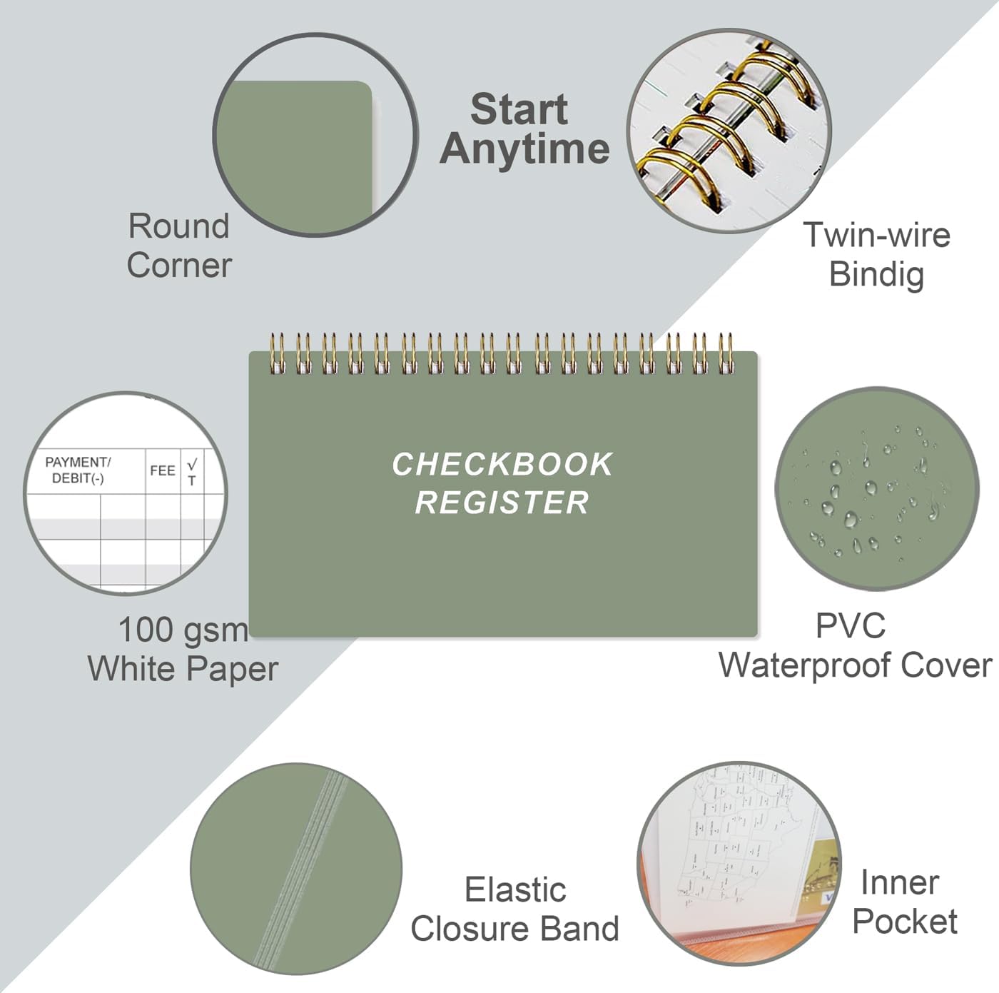 Check Registers for Personal Checkbook - A6 Blank Ledger Transaction Registers for Personal, Check Register Book for Checking and Saving Account, Deposit and Credit Card, 3,75" x 6.75", Green