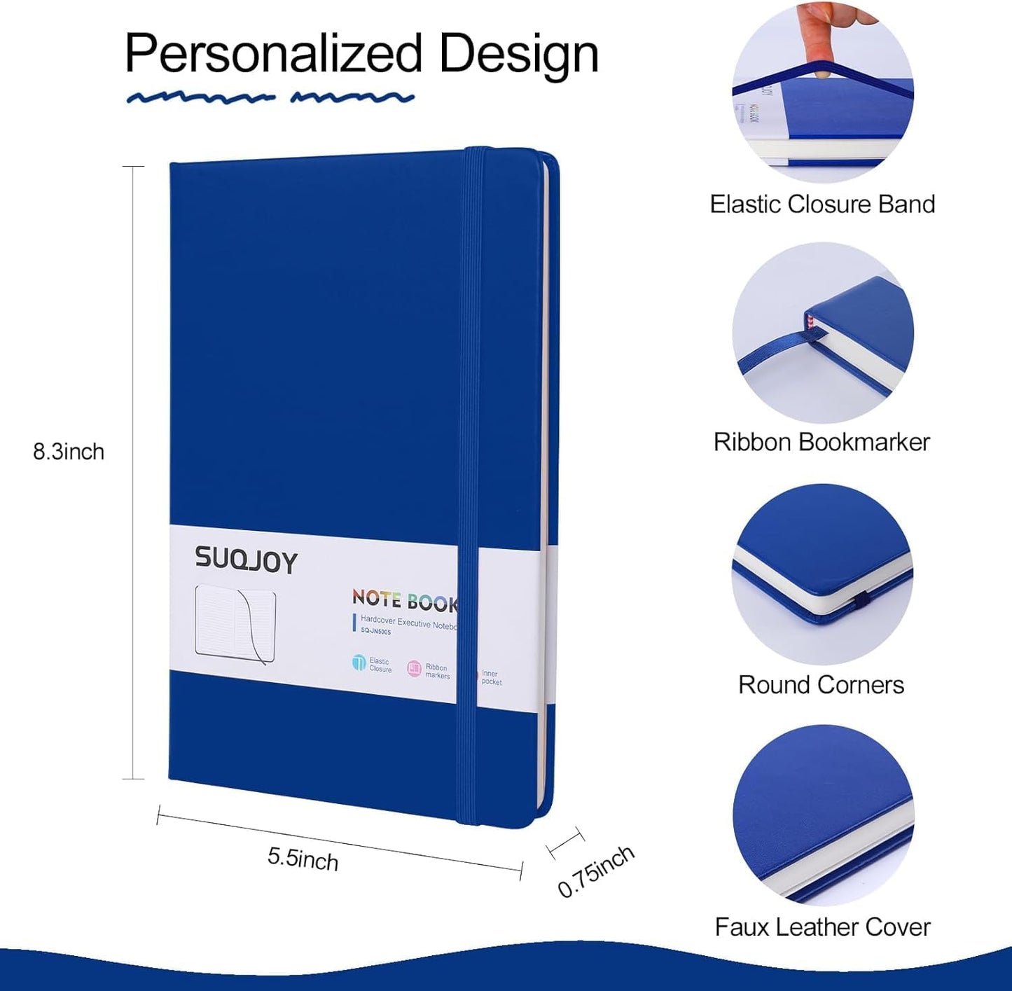 Lined Journal Notebooks, 160 Pages, 5.5x 8.2-Inch Journals for Women Men, Hardcover Notebook with 100 gsm Thick Paper, A5 Size College Ruled Notebook for Writing/Travel/Work (Blue, 6 Pack)