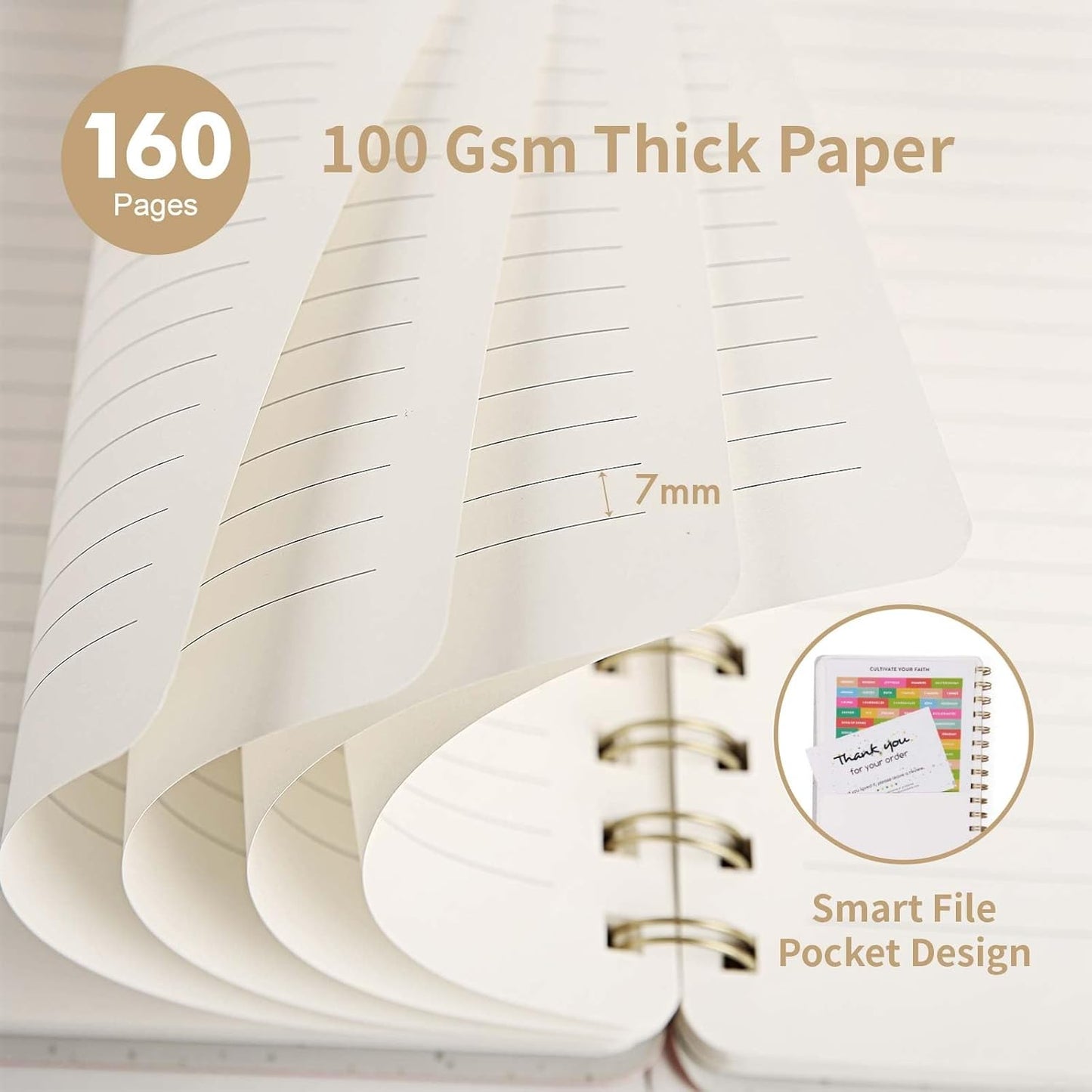 Lined Spiral Notebook College Ruled A5 Journal Book for Note Taking, 160 Pages Writing Journal for Office and Home School Supplies 5.75x8.125 inch - Khaki