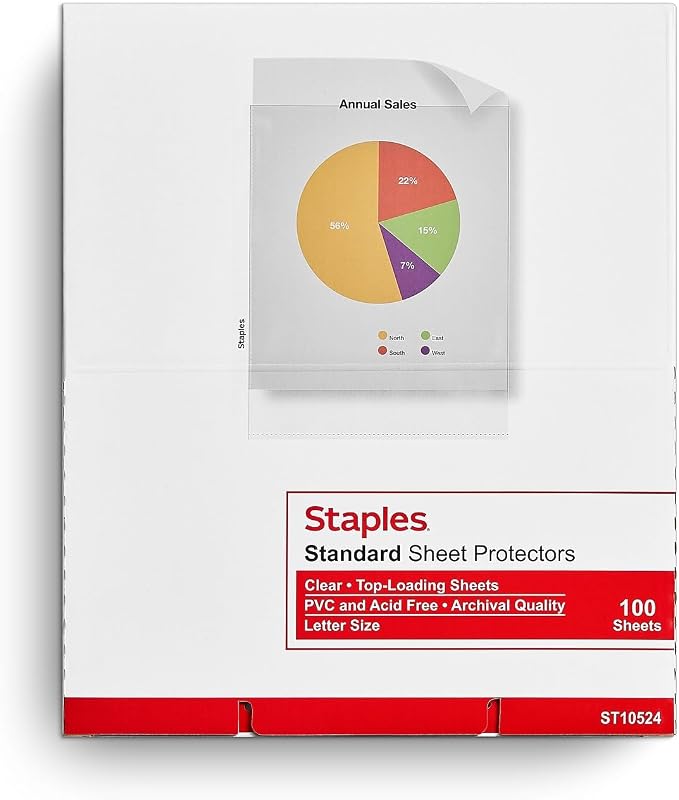 Staples Sheet Protectors, 8.5" x 11" – Top-Loading Clear Page Protectors by Staples