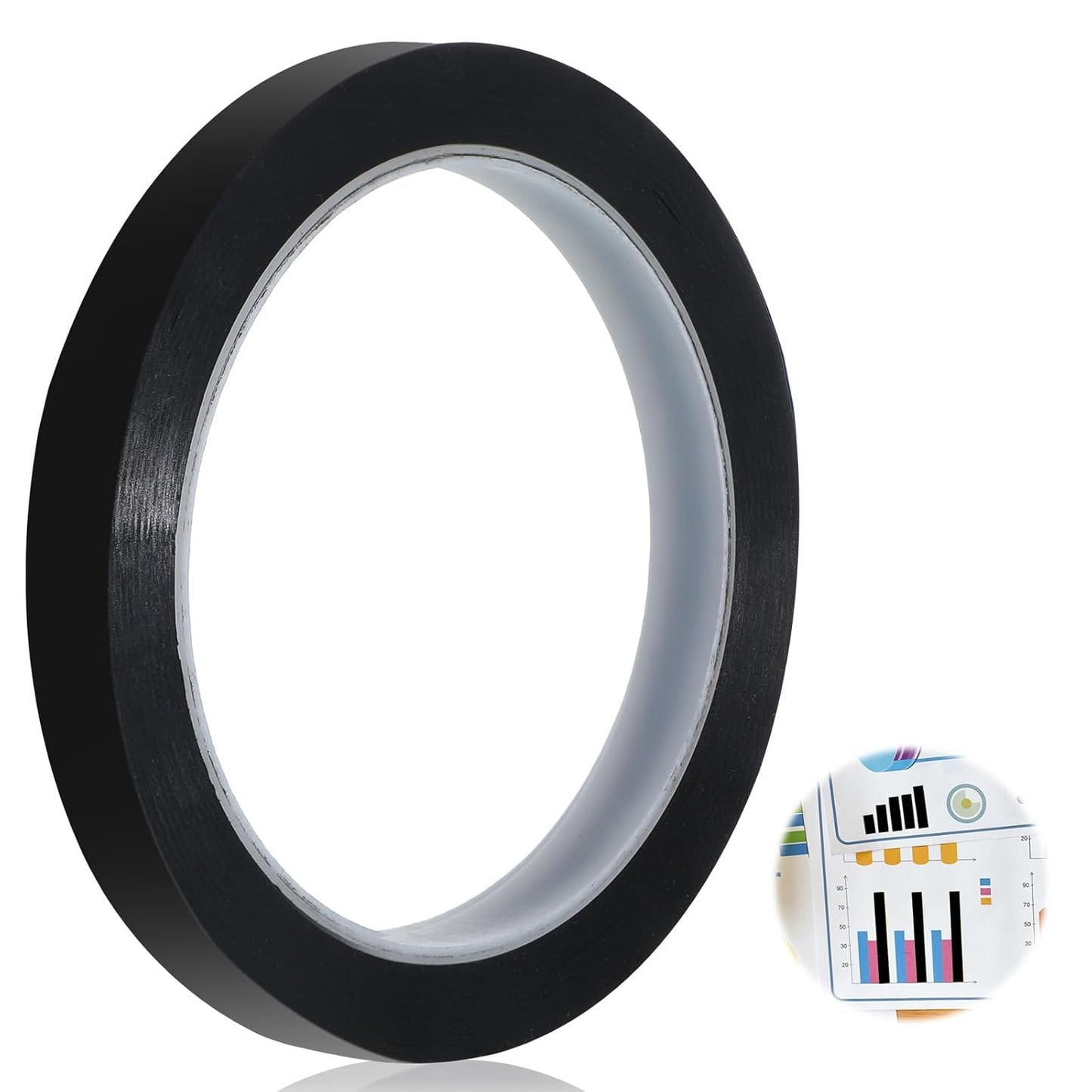 Black Graphic Whiteboard Tape 1/2 Inch X 55 Yards Self Adhesive Chart Line Tape for Dry Erase Board Chart Line Grid Marking