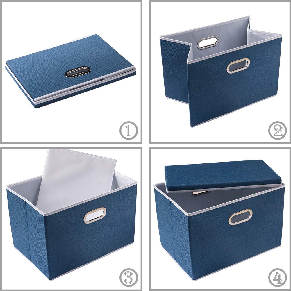 PRANDOM Extra Large Collapsible Storage Bins with Lids [5-Pack] Linen Fabric Foldable Storage Baskets Boxes Organizer Containers Cube with Cover for Bedroom Closet Office Nursery (22.8x15.75x13.8)