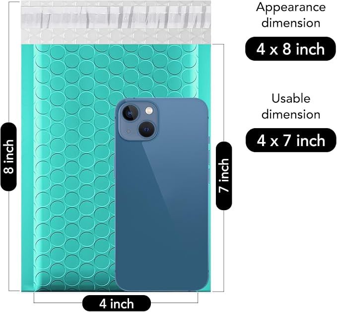 Fuxury Teal Bubble Mailers 4x8" 4000 Pack, Waterproof Padded Envelopes Self - Image 2