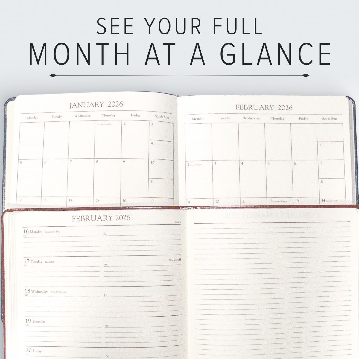 Gallery Leather Academic Planner 2025-2026, Teacher and Student Weekly Monthly Planner, Elegantly Bound Calendar with Gold-Gilded Page Edges, 18 Months - Acadia Burgundy - 9x7"