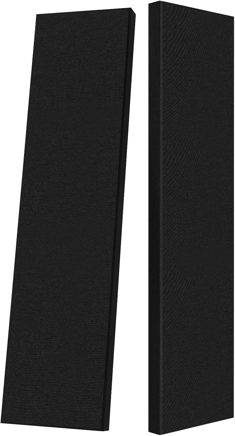 2” Thick Acoustic Panels with Hanging Brackets to the Wall, 2 PCS 47.2” x 11.8” Fiberglass Sound Absorbing Panels for Home Theater Church Office Wall or Ceiling, Deep Black