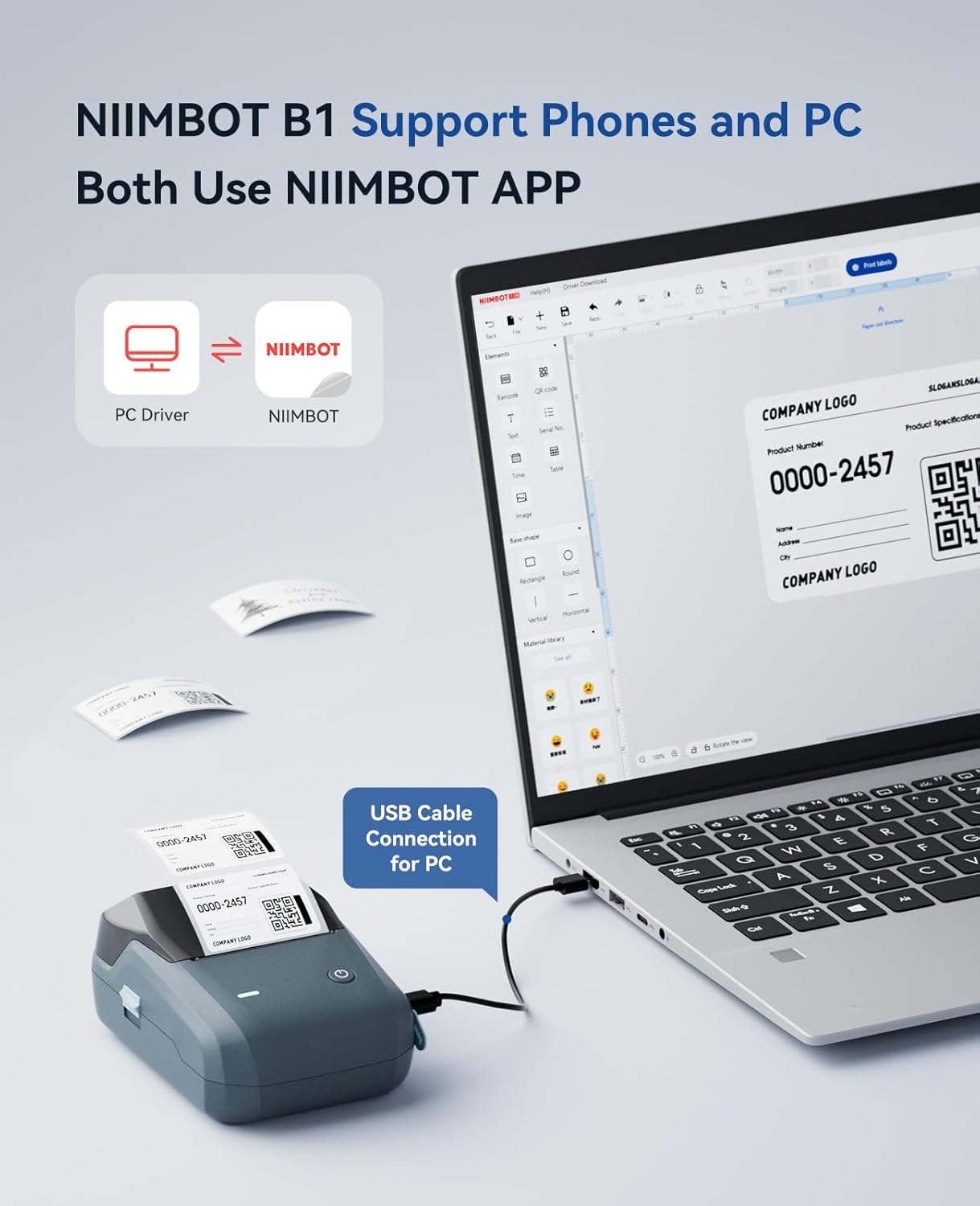 NIIMBOT B1 Label Maker Machine with Tape, Label Printer with 3 Rolls Stickers, 50x30mm/50x80mm White Label /50x50 Round Paper for Office Supplies, Home, Business