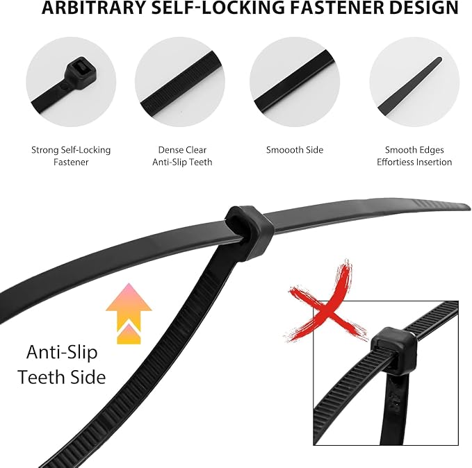 Zip Ties 6 inch, 1000 Pack Black Zip Ties, Self-Locking Nylon Cable Ties - Image 2