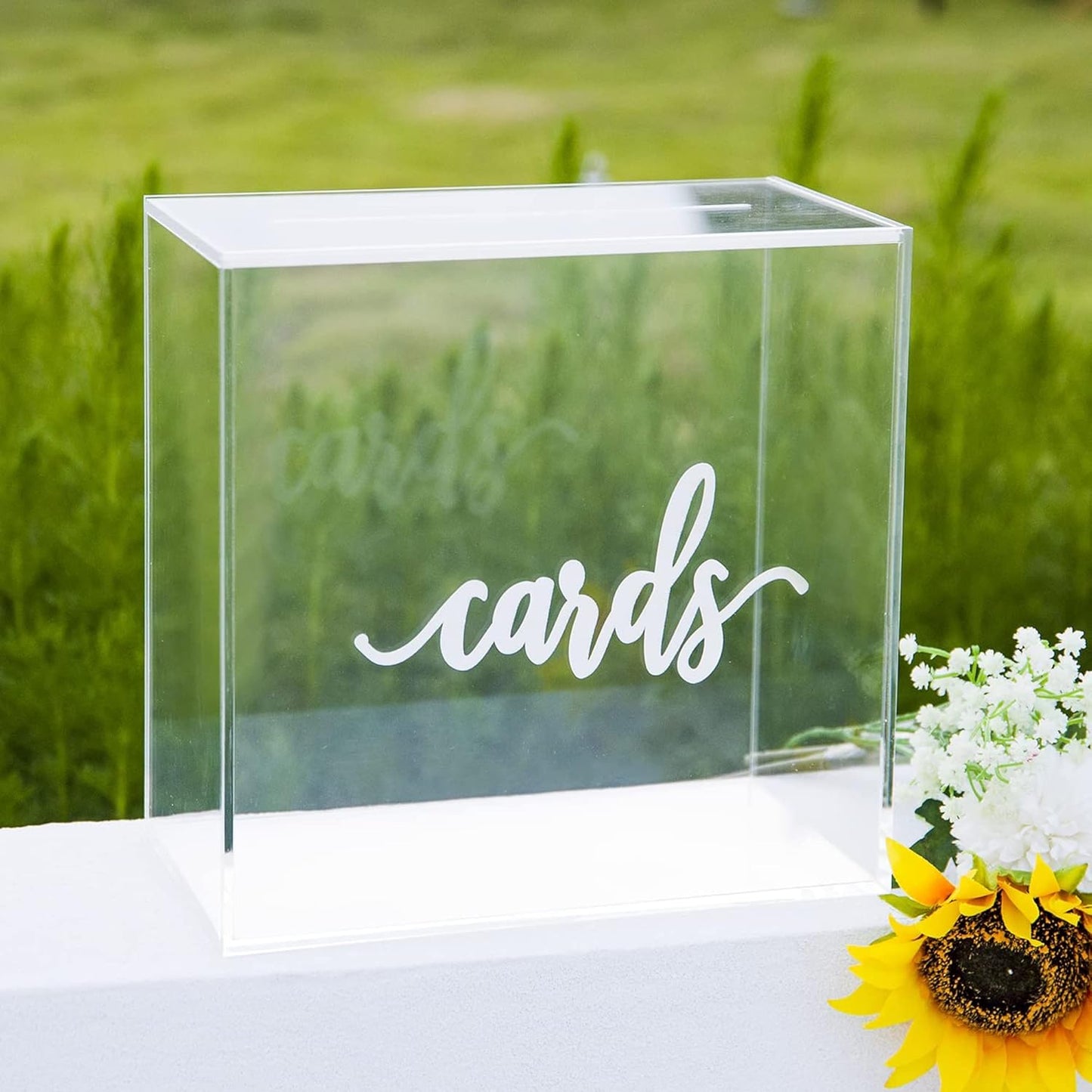 10” Acrylic Card Box - Wedding Card Box for Reception, Birthday, Party, Money Box, Wishing Well, Graduation Party, Elegant Large Clear Card Box-ACB001