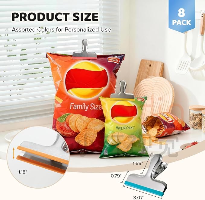 HOUSE AGAIN 12 Pack Stainless Steel Chip Bag Clips Covered - Image 8