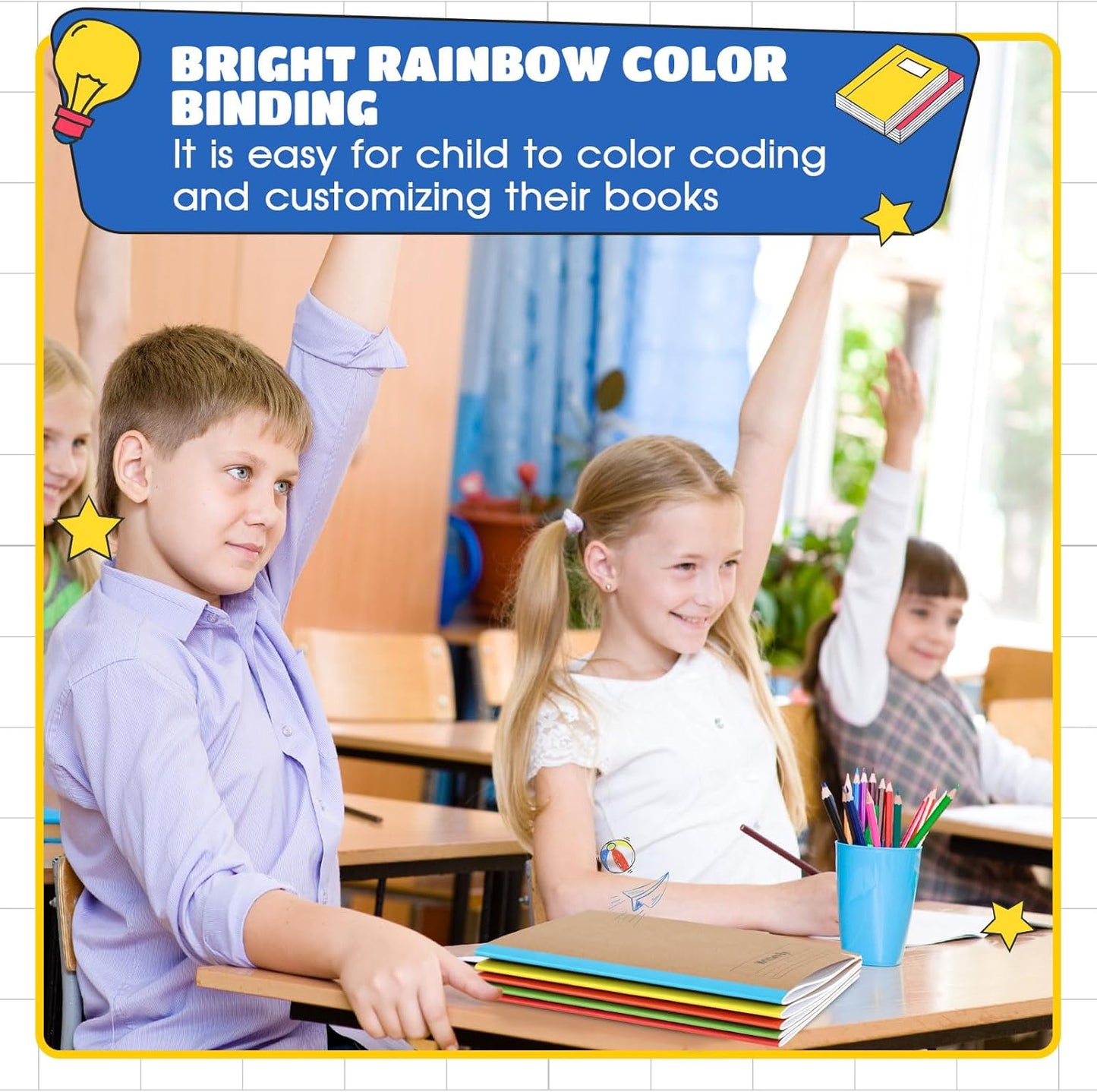 Henoyso 40 Pcs Primary Composition Notebook 9 3/4 x 7 1/2 Inch Kids Journal, Back to School Supplies, K-2 Primary Writing Notebook for Kids Student Draw and Write Story Journal (Bright Color)