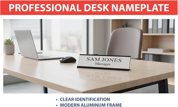 2" x 10" Aluminum Office Desk Nameplate Sign Holder 5 Pack - Image 7