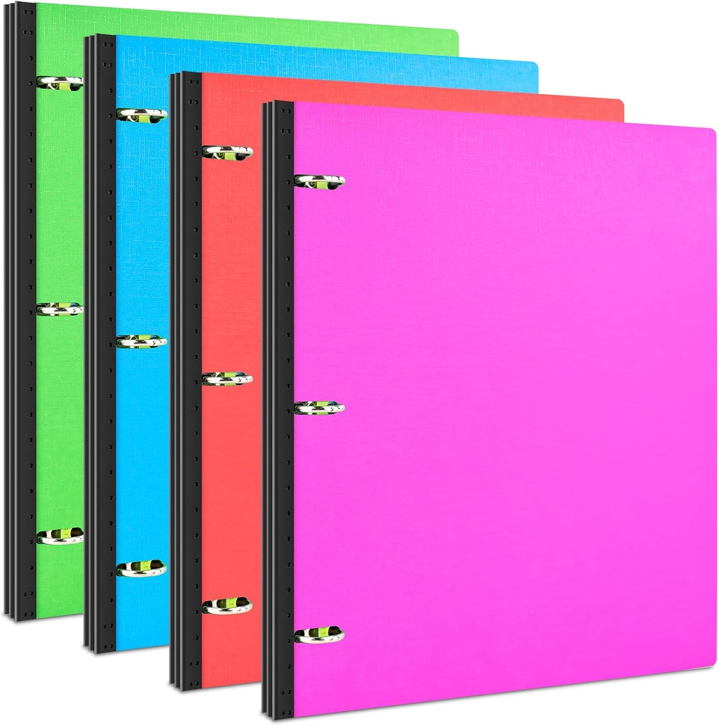 INFUN Telescoping 3 Ring Binder - 4PCS, Portable Plastic 3 Ring Binder with Telescoping Spine, Binders with Foldable Front Cover Holds 8.5"x11" Paper for School, Office, Homes