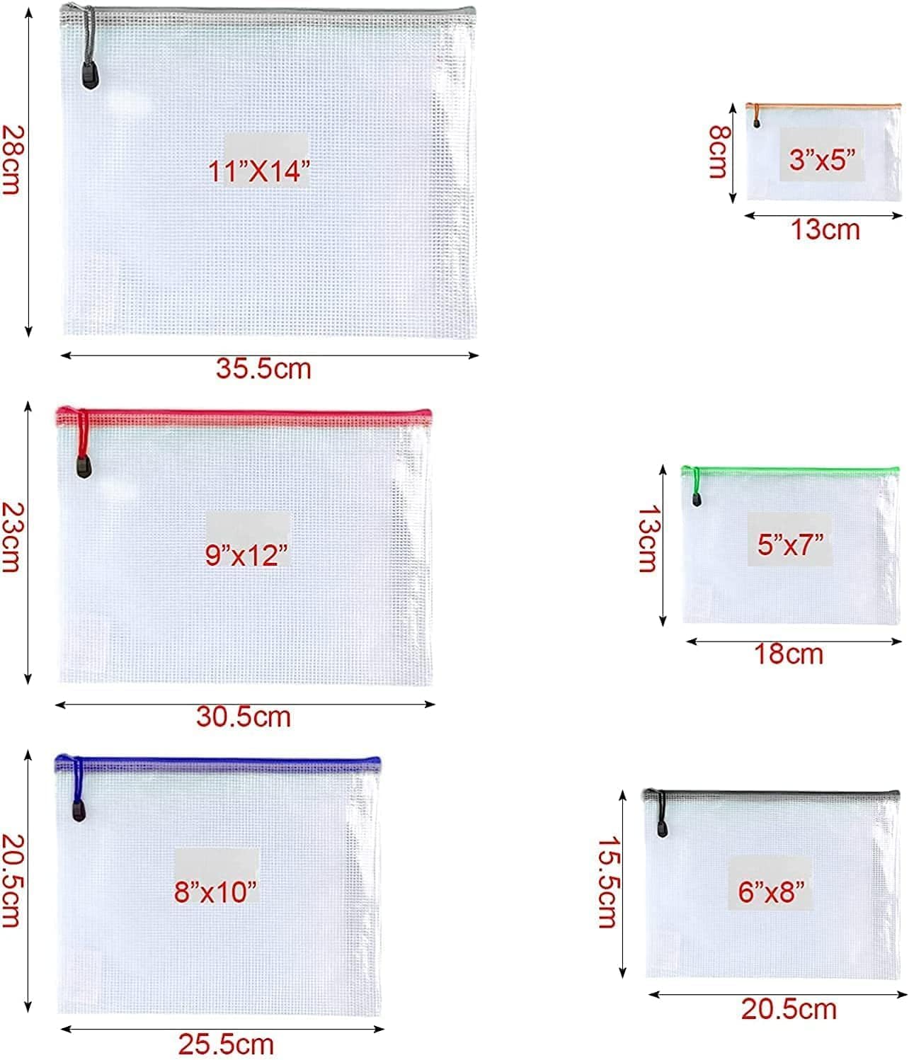 Oaimyy-8"x10"-18 Pcs-Plastic Mesh Zipper Pouch Document Folders Bag Zip File Bags for Office Supplies,Home,Travel Storages,Puzzle Board Games Storage-(Multicolor)