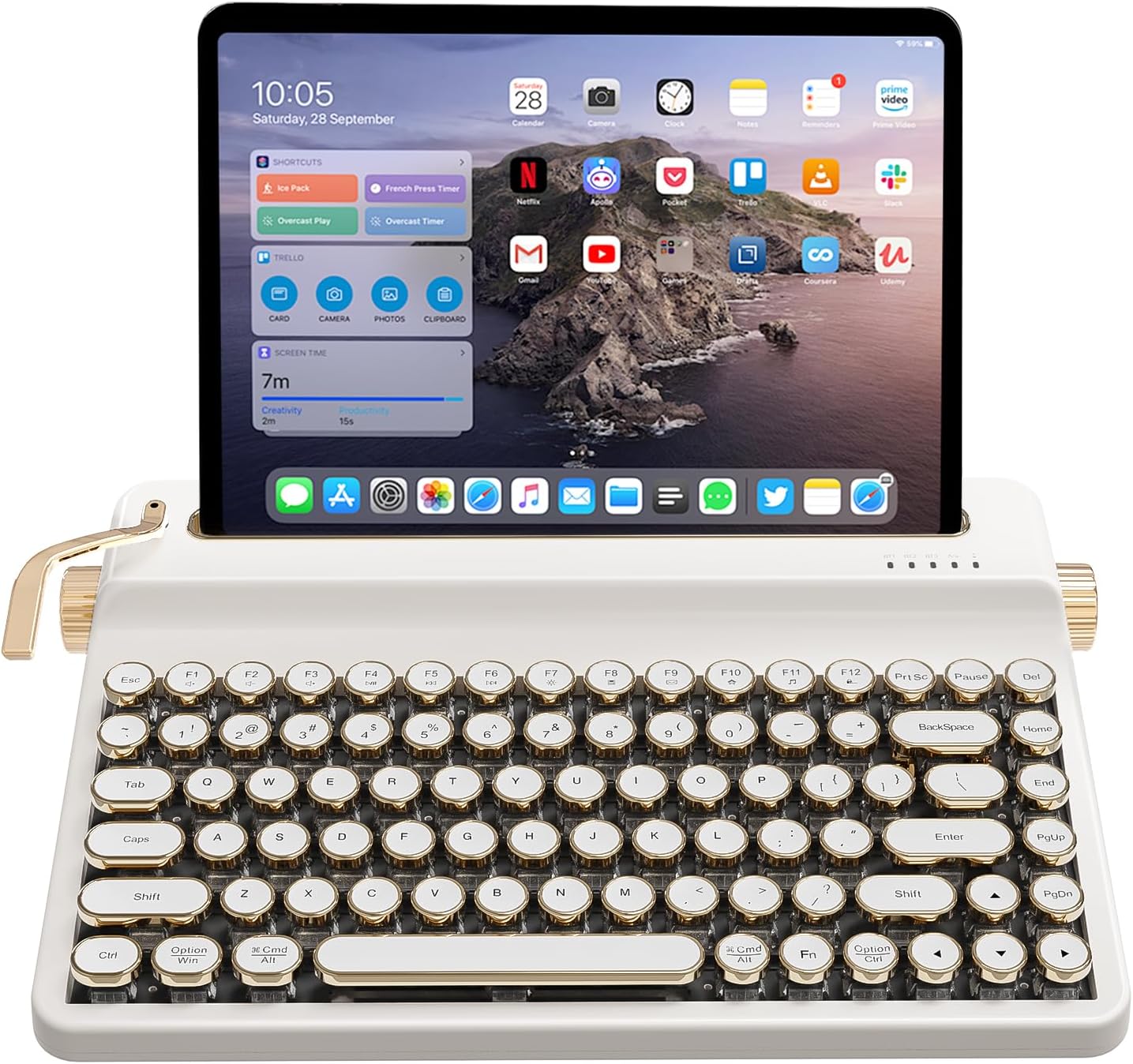 YUNZII QL75 Wireless Typewriter Hot Swap Retro Mechanical Keyboard,Punk Round Keycaps,RGB Backlit QMK/VIA Programmable, Multi-Device Keyboard with 2.4GHz/Type-C/BT5.0 (White, Onyx Switch)