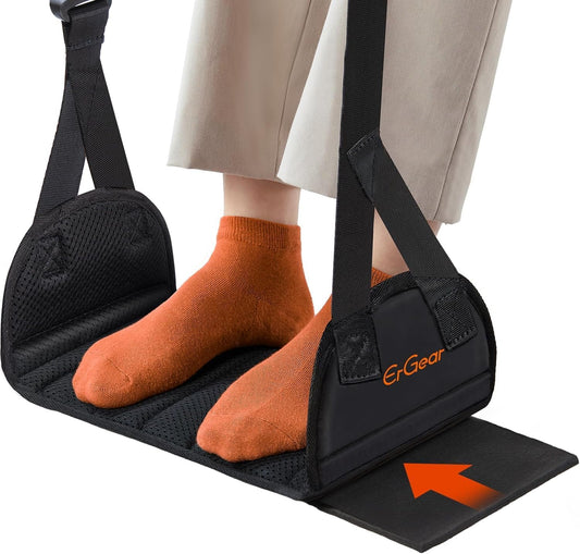 ErGear Airplane Foot Hammock with Wide Hardboard Support, Foot Hammock for Plane Travel with Extended Adjustment Strap, Portable Airplane Foot Rest Travel Essentials for Long Flight